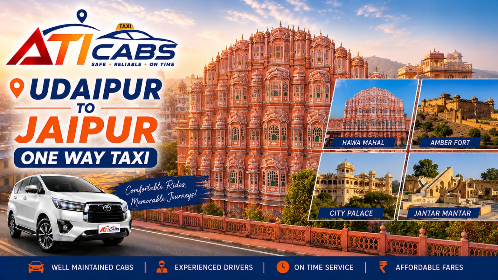 Udaipur to Jaipur One way Taxi